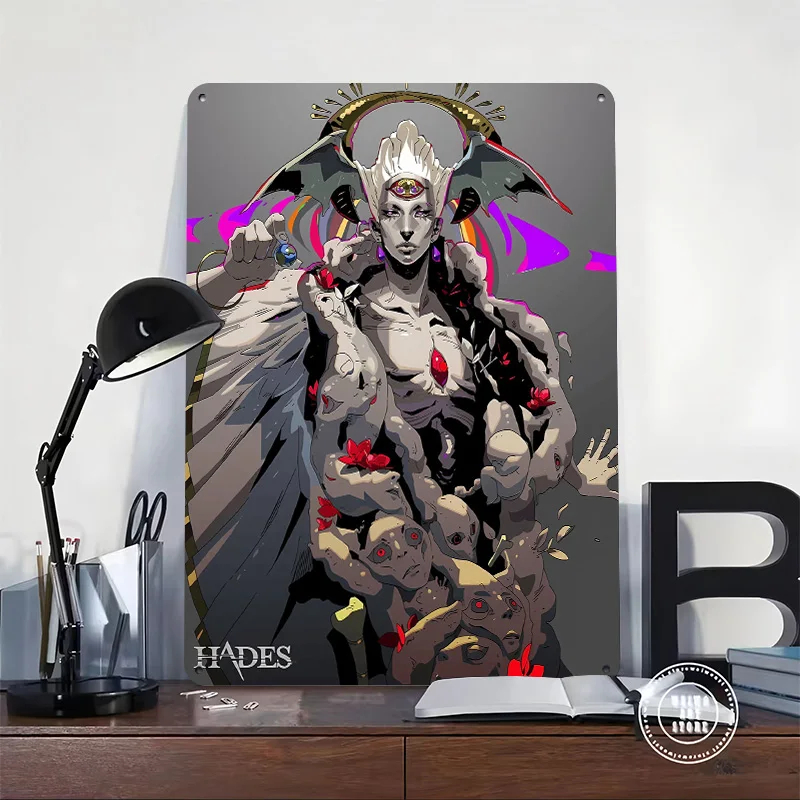 Hades Game Character Illustration 3D Printed Texture Poster Personalized Wall Art Retro Metal Tin Signs for Decor Room Wand Deko