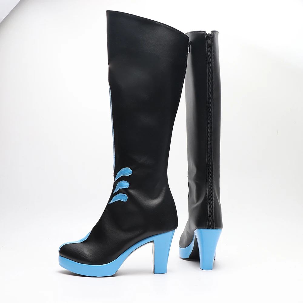 Fate Grand Order FGO Morgan Costume Cosplay Scarpe Stivali in ecopelle fatti a mano blu neri