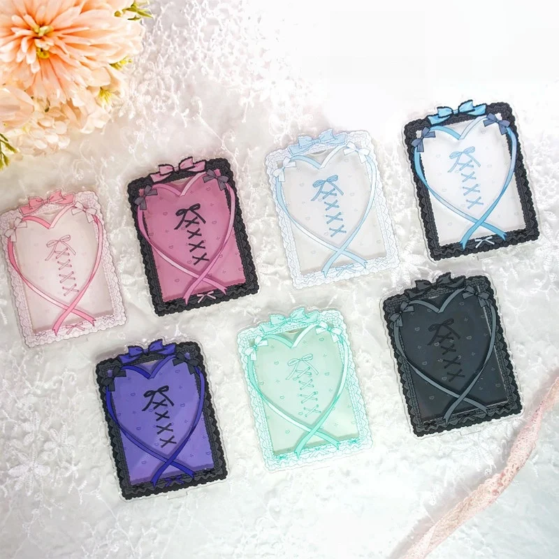 Ribbon Corset Series 3inch Acrylic Photo Frame, Lace Bow Pattern Card Display Holder, for Anime Kpop Merch Desk Shooting Decor