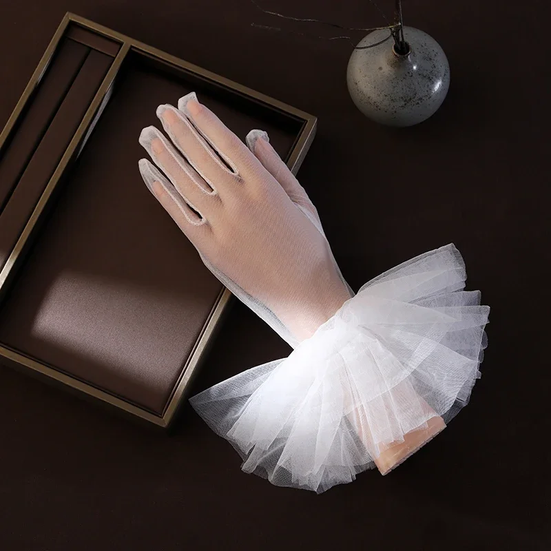 Guantes de novia cortos con dedos blancos, guantes de boda transparentes hasta la muñeca, adecuados para accesorios de boda para mujer