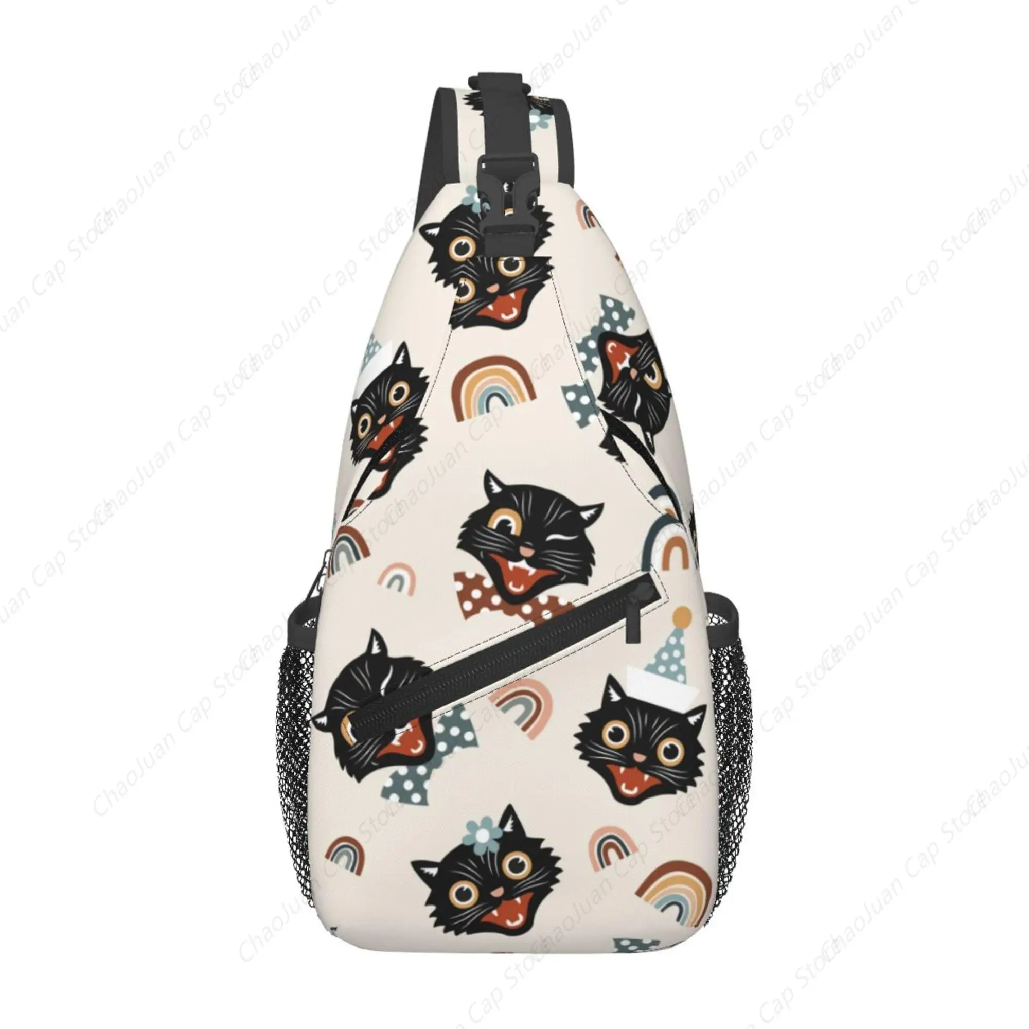 

Black Cat Rainbow Pattern Unisex Sling Backpack | Crossbody Chest Daypack for Hiking & Travel
