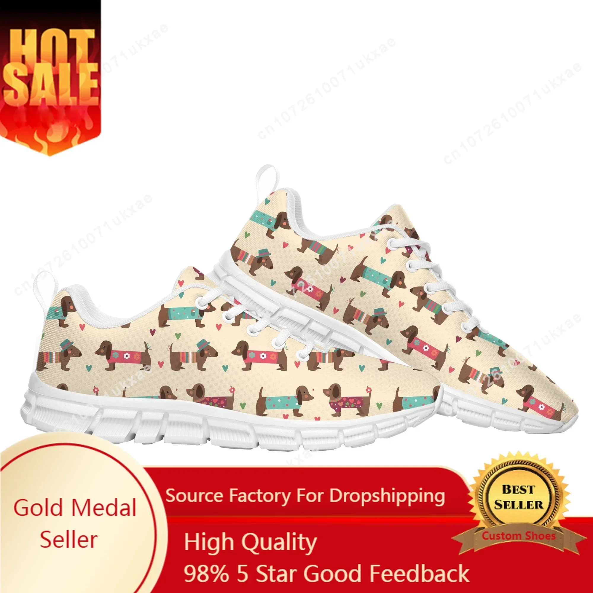 Cute Dachshund Print Sports Shoes Mens Womens   Sneakers Pet Dog Casual Sneaker Couple Custom Shoes