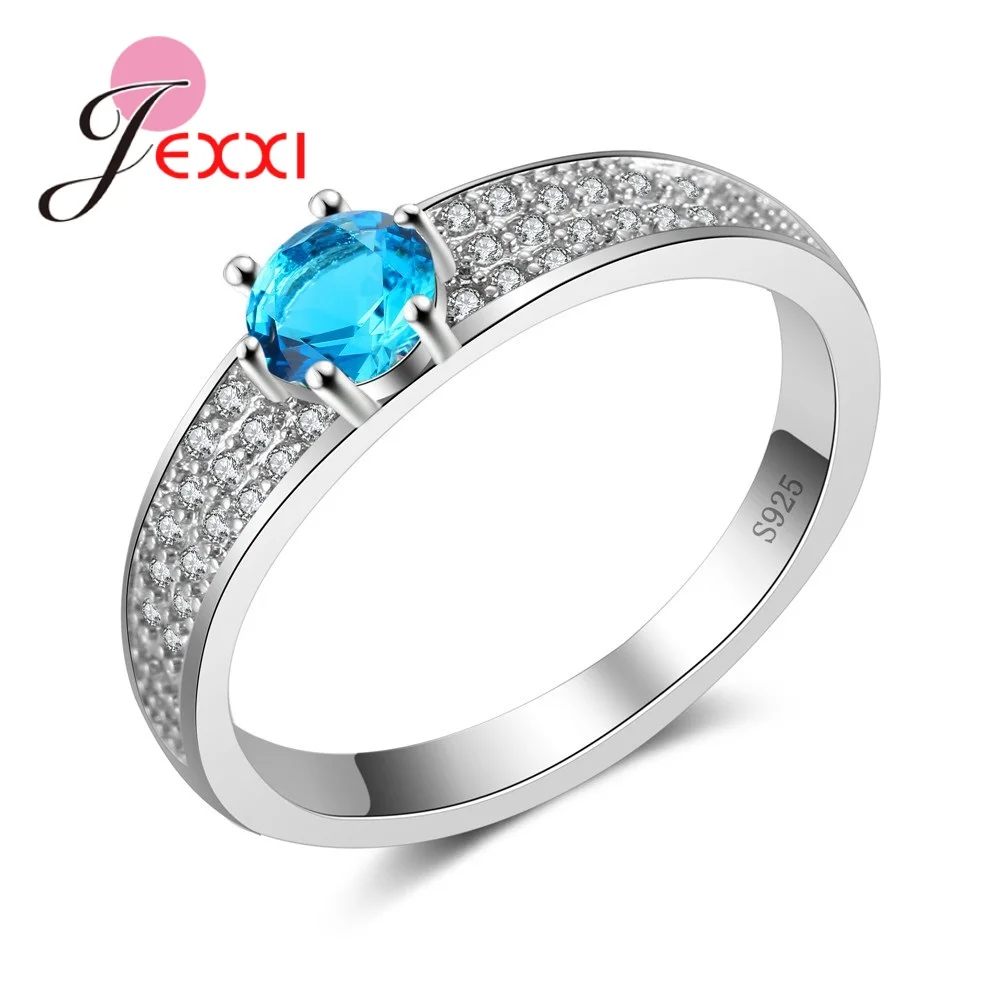 Weddiing Engagement Finger Rings For Women Full White Crystals Setting One Cubic Zircon 925 Sterling Silver Color Ring Female
