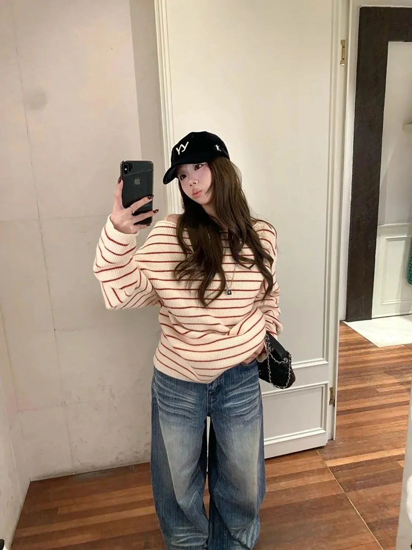 Cor blo listrado malhas femininas primavera 2026 novo coreano sle preguiçoso faion oulder inclinação sexy menina aosphere topo