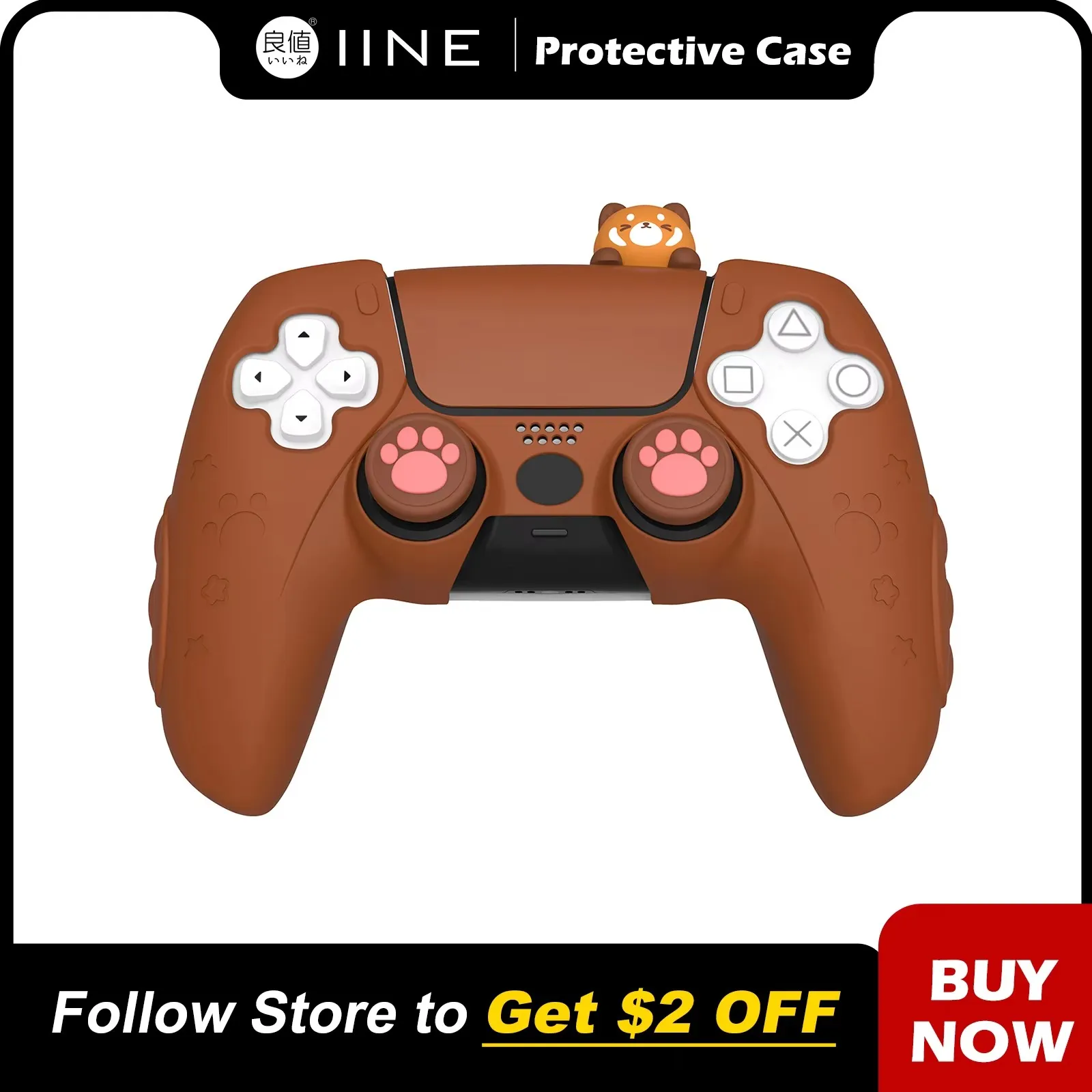 

IINE Red Panda Cover Silicone Material Cute Case Game Accessories Protective Shell For PS5 Game Controller Dustproof Prevention