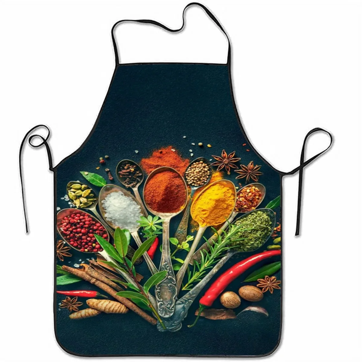 Spices Herbs Print Kitchen Apron - Realistic Seasoning Cooking Chef Bib for Men Women, Baking BBQ