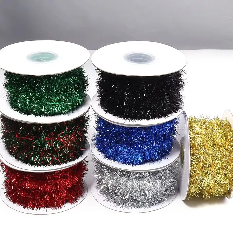 10Yards/Roll 2cm Colorful Stripes Christmas Garland Colorful Christmas Wrapping Tinsel Ribbons Gift Wedding New Year Party Decor