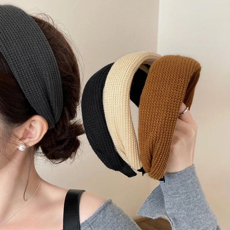 

Fashion Headbands for Women Solid Color Hair Hoop Hair Bands Knitted Wide Headband Female Hair Accessories Headwear Headdress