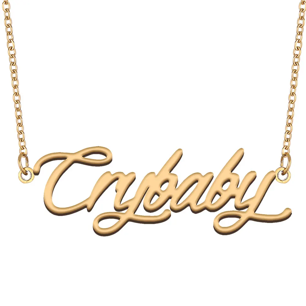 

Crybaby Name Necklace for Women Stainless Steel Jewelry Gold Color Nameplate Pendants Collares Para Mujer Letters Choker