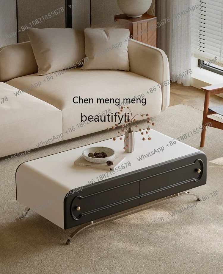 Hot sales  Italian minimalist rectangular coffee table paint stainless steel light luxury high-end living room