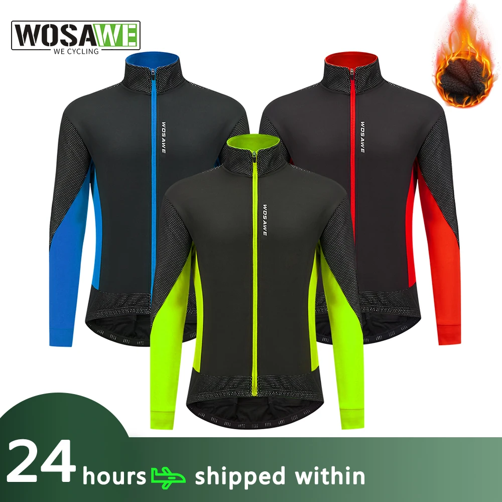 WOSAWE Winter Thermal Cycling Jacket Fleece Mountain Bike Jersey Windproof Splashproof MTB Bicycle Clothes Outdoor Sports Coat