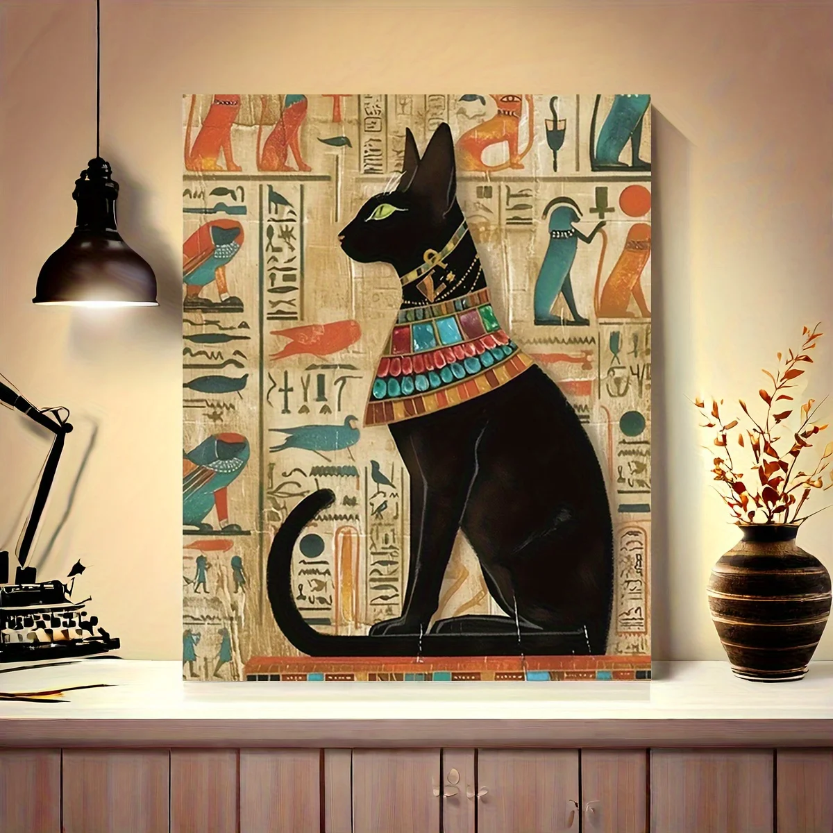 

1Pc Vibrant Ancient Egyptian Hieroglyph Wall Art | Black Canvas Print with Durable Wooden Frame | Classic Egyptian-Style Decor