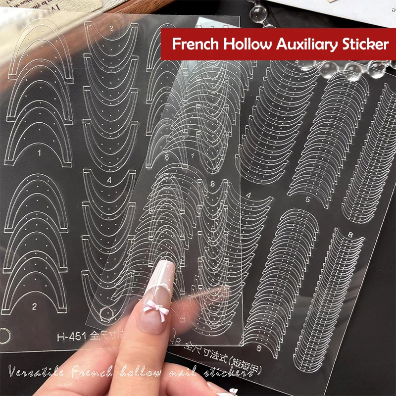 Fully Transparent Hollow French Nail Stickers Spray Painting Stencil French Edges Templates Patting Glue Adhesive Auxiliary Tool