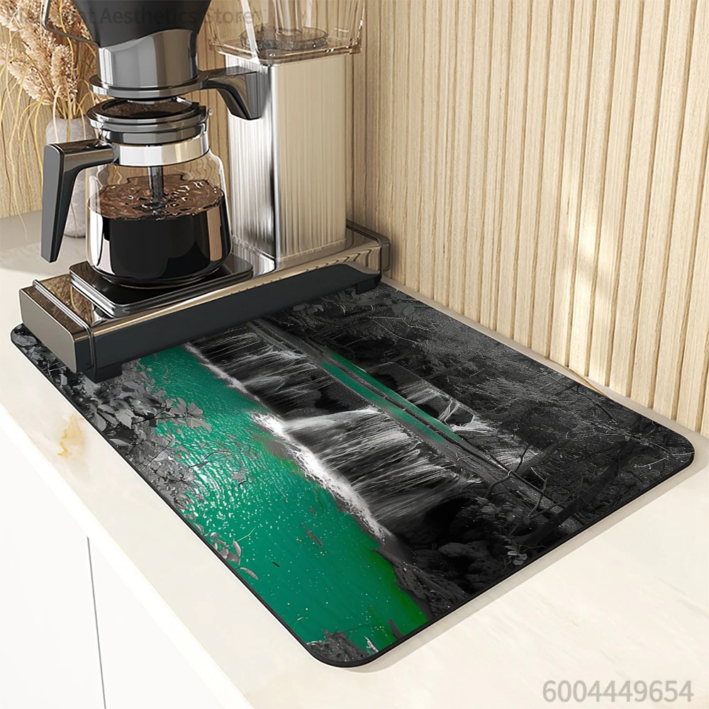Coffee Mat Photograph Natural Absorbent Draining Dish Drying Mat Dry Bathroom Tableware Hide Stain Rubber Backed Absorbent Mat