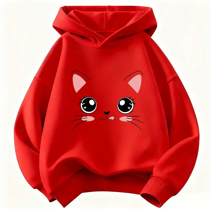 Katzen-Hoodie, süßes Kawaii-Anime-Gesicht, rosa Ohren, Mädchen, Kinder, Cartoon, Y2K-Ästhetik, weiß, Oversized, lässiger Sport-Sweatshirt – Detail 7