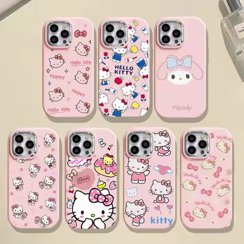 Pink Hello Kitty Melody Plating Lens Case For Samsung Galaxy S25 S24 S23 S22 Ultra Plus FE A14 A15 A16 A54 A56 A36 A24 A35 A36