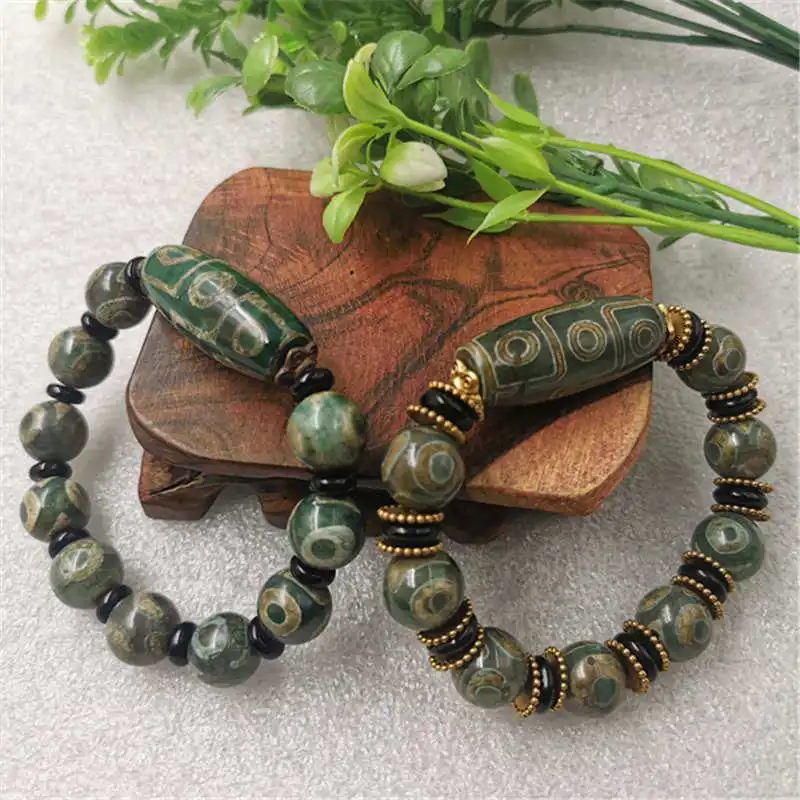 

Tibetan Style Nine- Three-Eye Bracelet Chalcedony Buddha Men's and Women's Agate Sky Beads