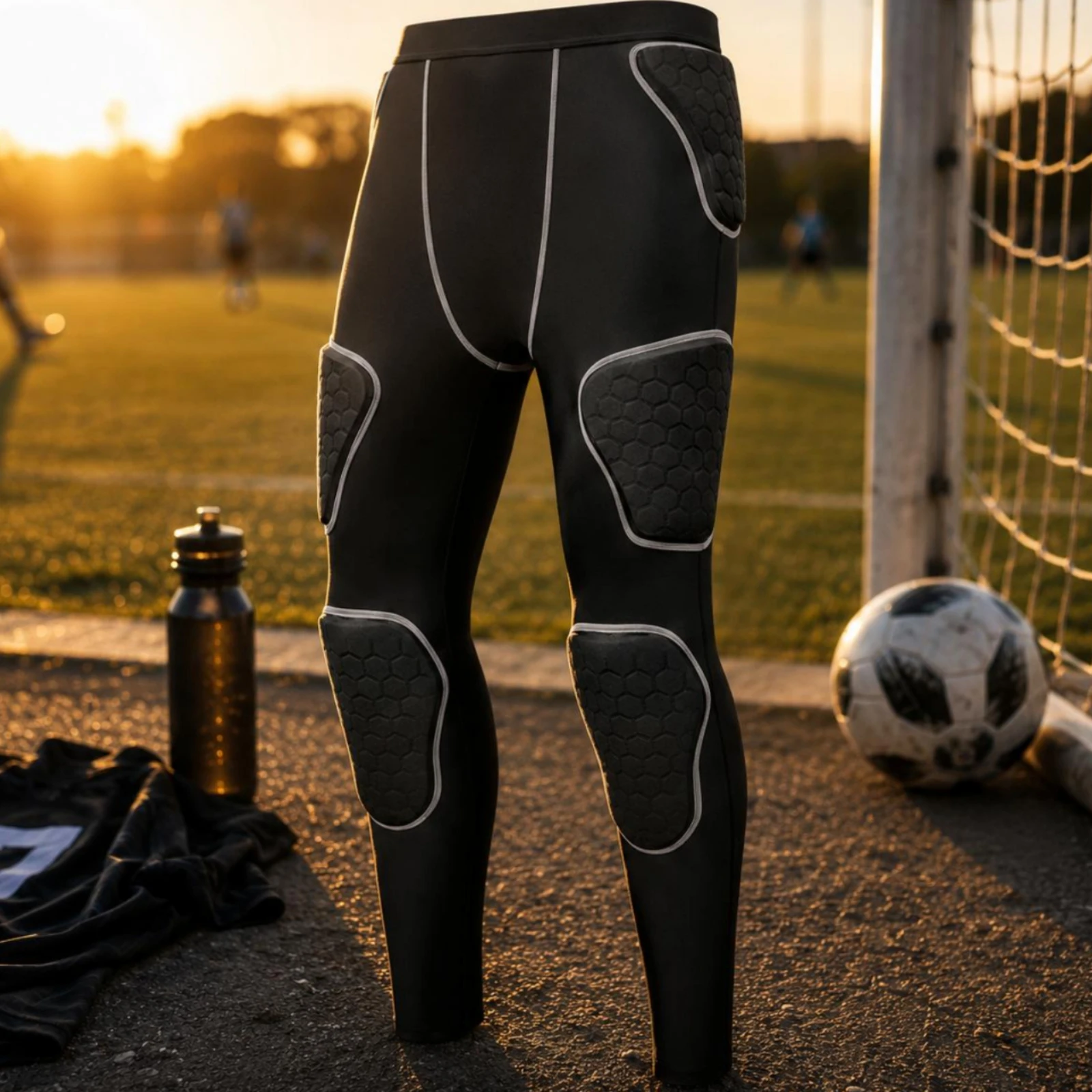 

Padded Compression Pants Full Leg Protection Goalkeeper Training Pants Football Protective Leggings Stretch Material Sports Gear