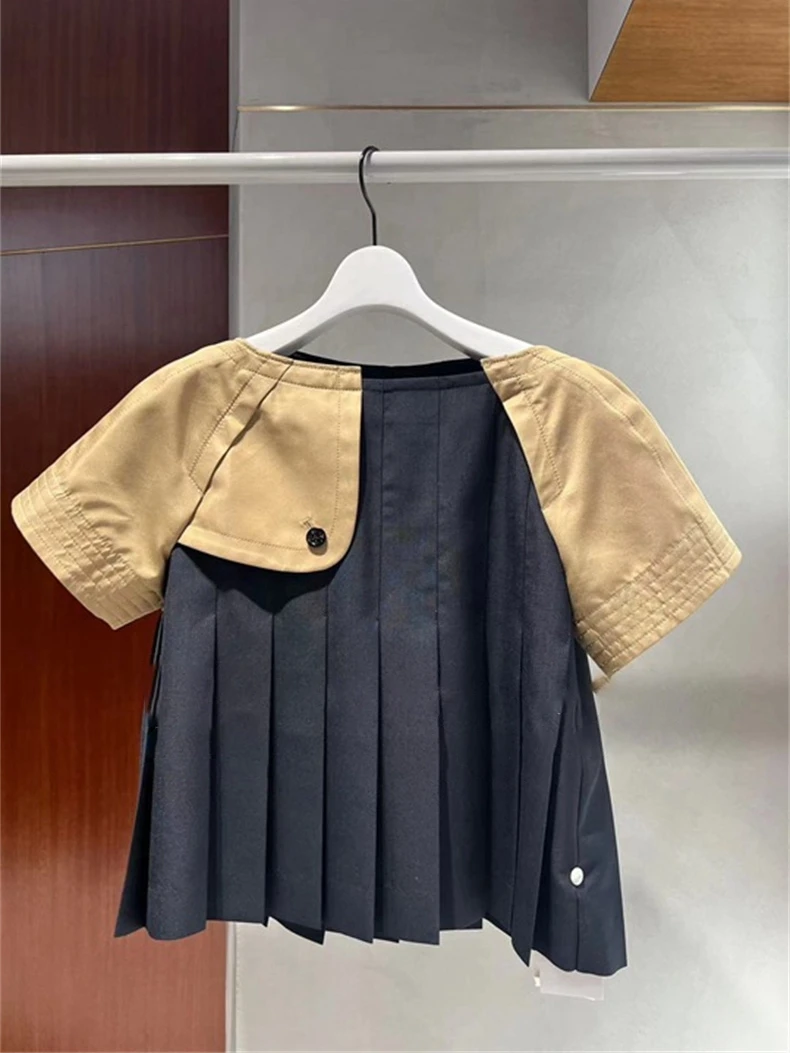 

FOG SACAI Spring Summer ort Sve T-irt Gingham Patchwork round Ne Colion Color Design Sense Faionable Cotton Blend