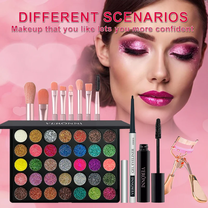 Kit de maquillaje todo en uno, juego de kit de maquillaje para ojos, caja de regalo de maquillaje que incluye pestañas, delineador de ojos, sombra de ojos, brocha de maquillaje para festivales festivos