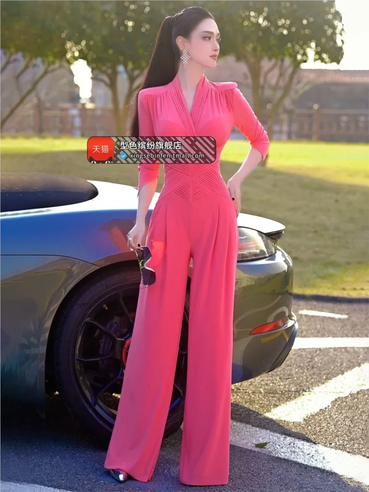New stylish one-piece pants with a pleated design waist and wide legs