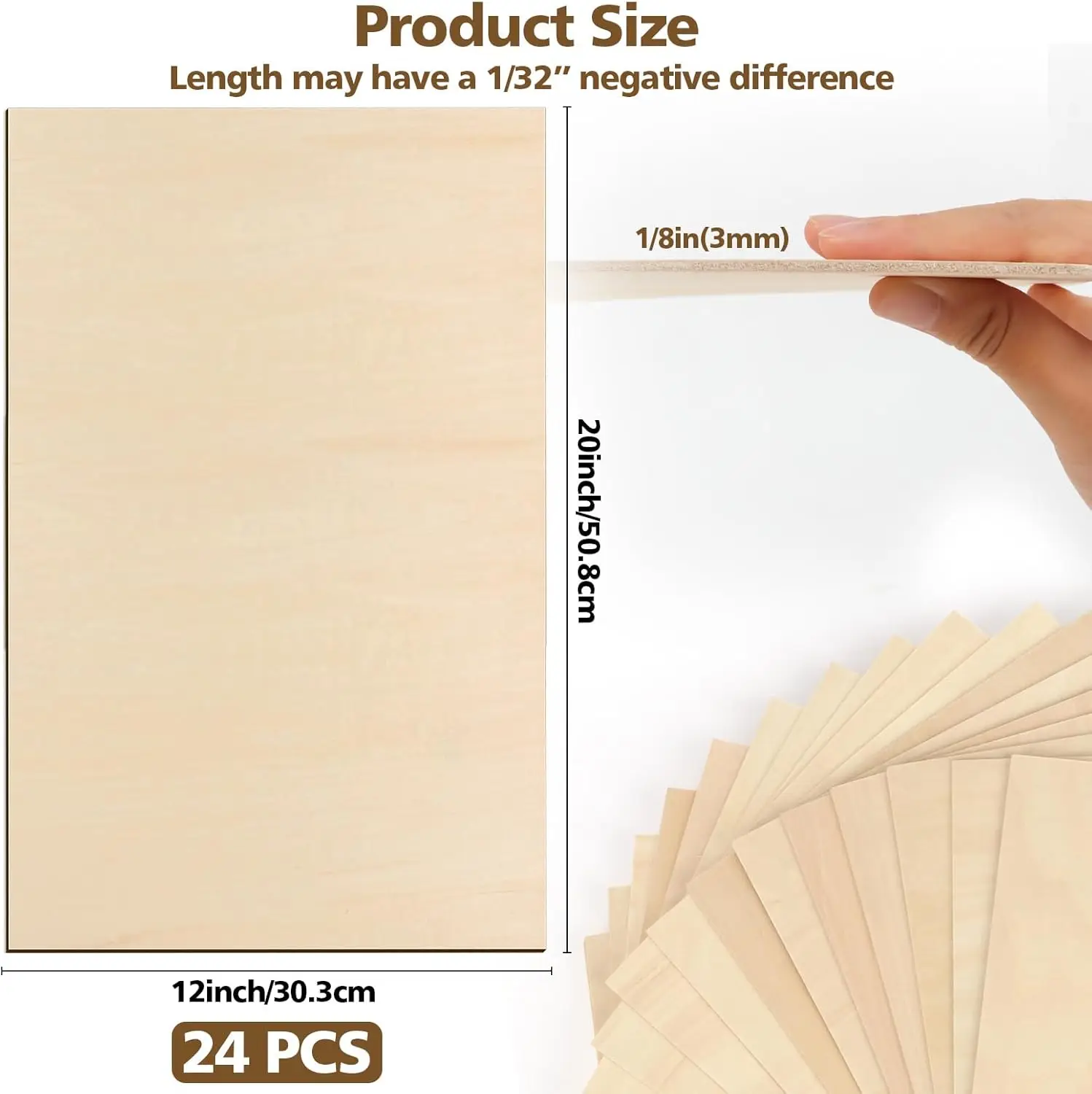 24pc Basswood Sheets - 12x20x3mm for Laser Cutting, Crafts & DIY Projects