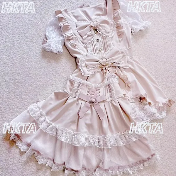 Japanse Zoete Boog Korte Mouw Slanke Lolita Prinses Mini Jurk Rok 2-delige Set 2025 Zomer Herfst Liz Jurk Set Vrouwen outfits