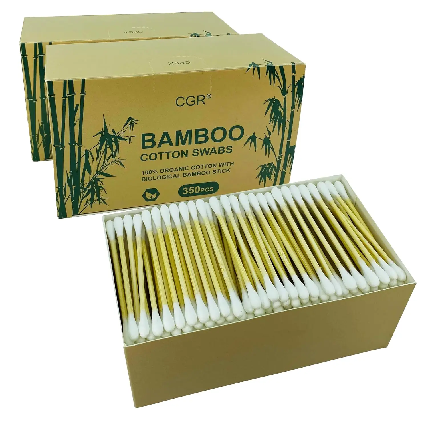 

CGR Organic cotton Swabs, 100% Cotton Double-Tipped, Bamboo Sticks(compostable), Travel Pack(3 Pack of 350 Swabs Total)