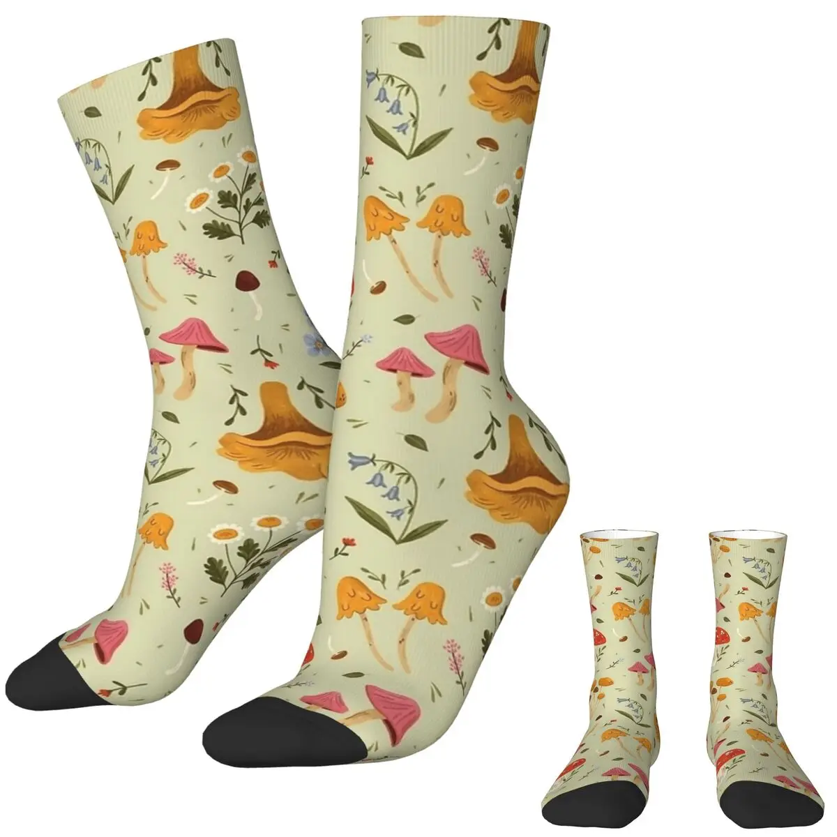 Mushrooms And Wildflowers Stockings Custom Trendy Socks Winter Anti-Slip Socks Adults Men Outdoor Sports Medium Soft Socks