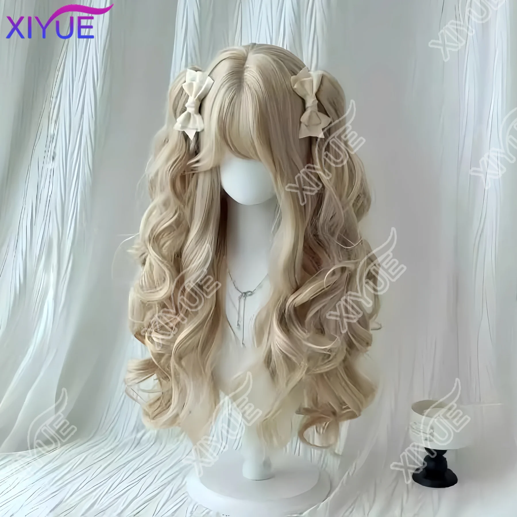 XIYUE Synthetic Wig for Women Lolita Clip-On Style Double Ponytail Wig Suitable for Role Playing Christmas Halloween