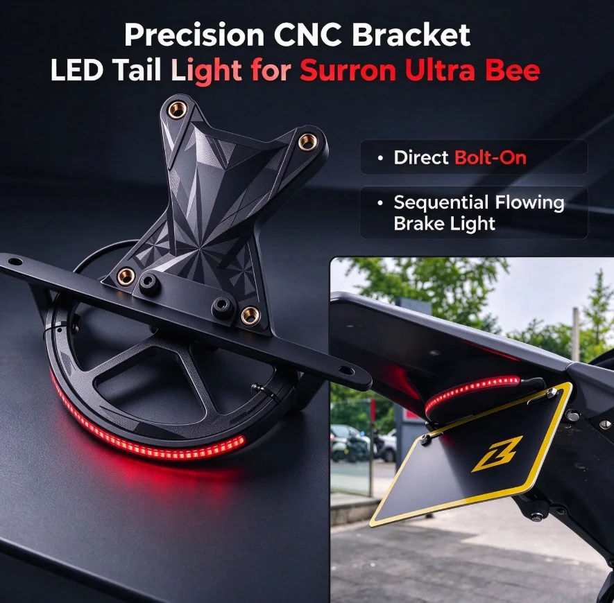 Sequential LED Tail Light With License Plate Holder For Surron Ultra Bee E-Bike, Fender Eliminator Rear Brake Light Modified Kit