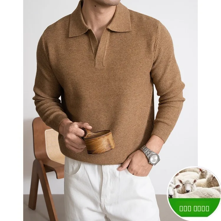 

Мужской вязаный свитер премиум-класса с воротником-стойкой в стиле Old Money, зимний, городской, повседневный, свободного кроя