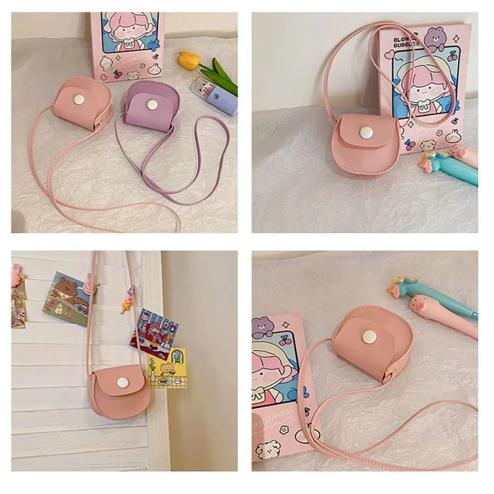 PU Leather Cross Body Bag Fashion Mini Plain Colored Chain Purse Cute Korean Style Shoulder Bag Child Girls