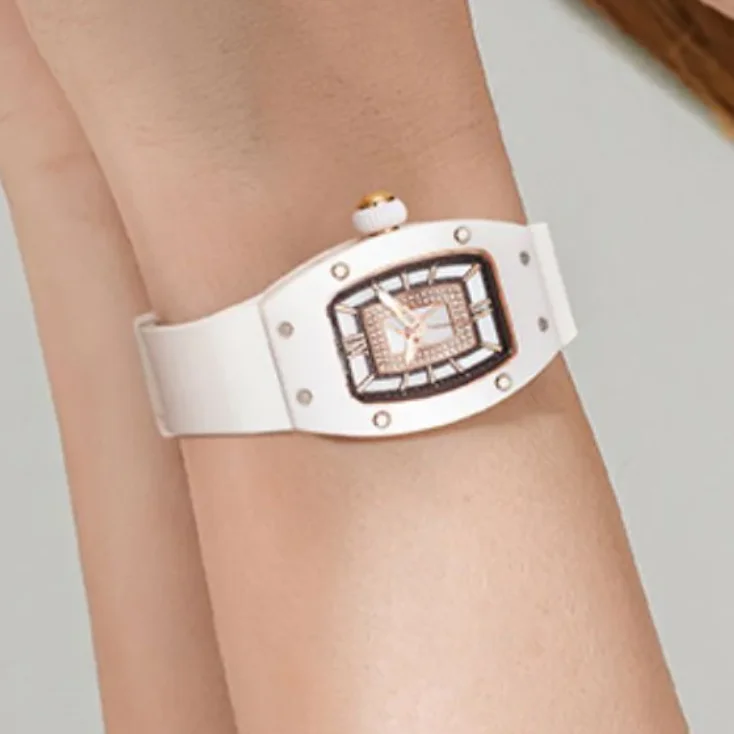 BONEST GATTI Orologio automatico da donna Tonneau Orologio da polso meccanico da donna Lunetta in ceramica luminosa con zaffiro impermeabile