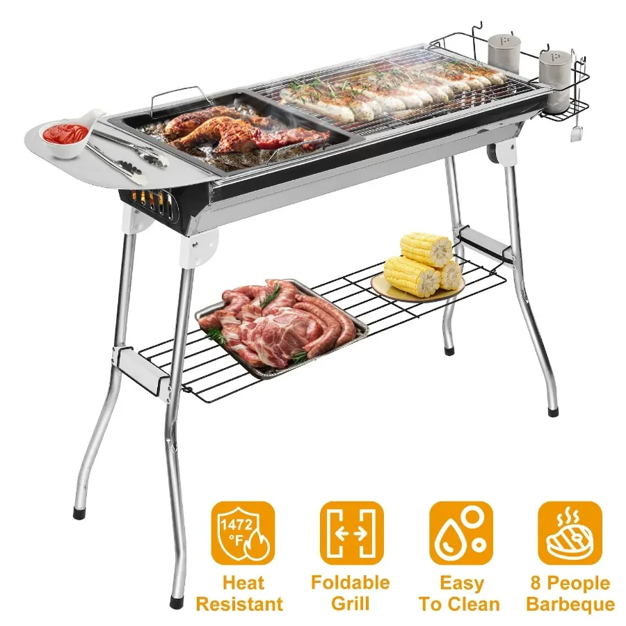 

Portable Foldable Charcoal BBQ Grill Stainless Steel for Camping Picnic