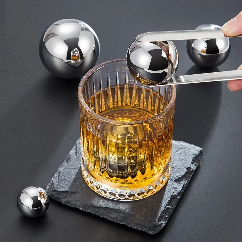 1/2PCS 304 Stainless Steel Ice Hockey Whiskey Chilled Globe Vodka Frozen Ball Kitchen Bar Utensils Reusable Round Metal Ice Ball