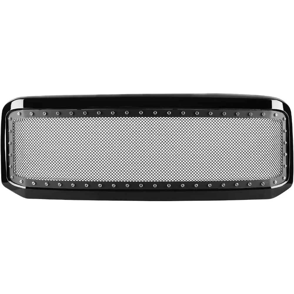 Tuning Glossy Black Stainless Steel Rivet Mesh Style Front Hood Grille Compatible with 2005-2007 Ford F-250