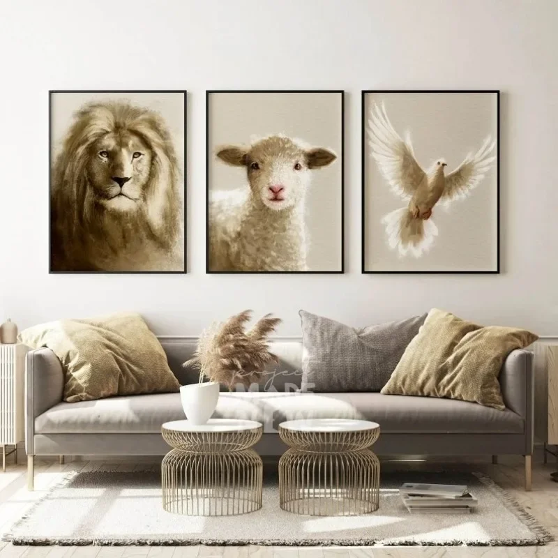 Large-sized frameless 3pcs  Christian Wall Art Set of 3 Frameless Canvas Prints Art, Jesus Painting Print Bible Sketch Frame