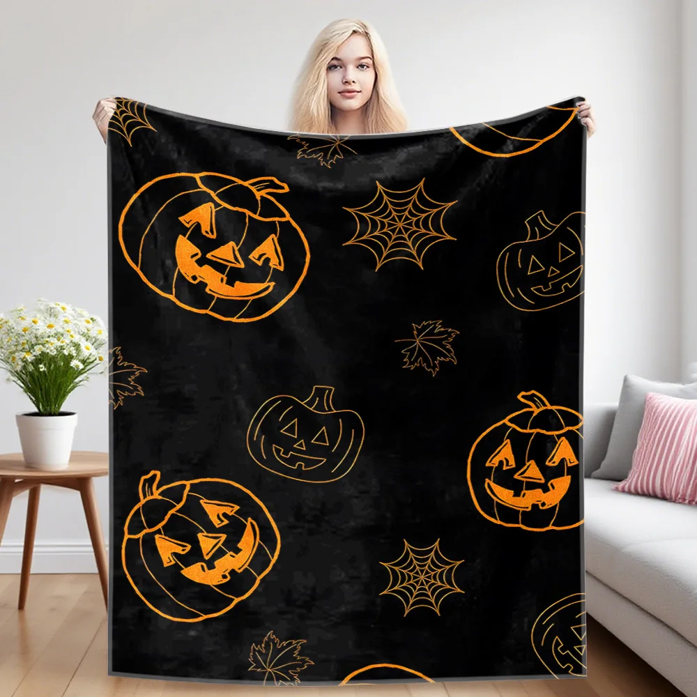 Manta de franela suave con diseño de Jack-o'-lanterns, manta de regalo universal de felpa para todas las estaciones
