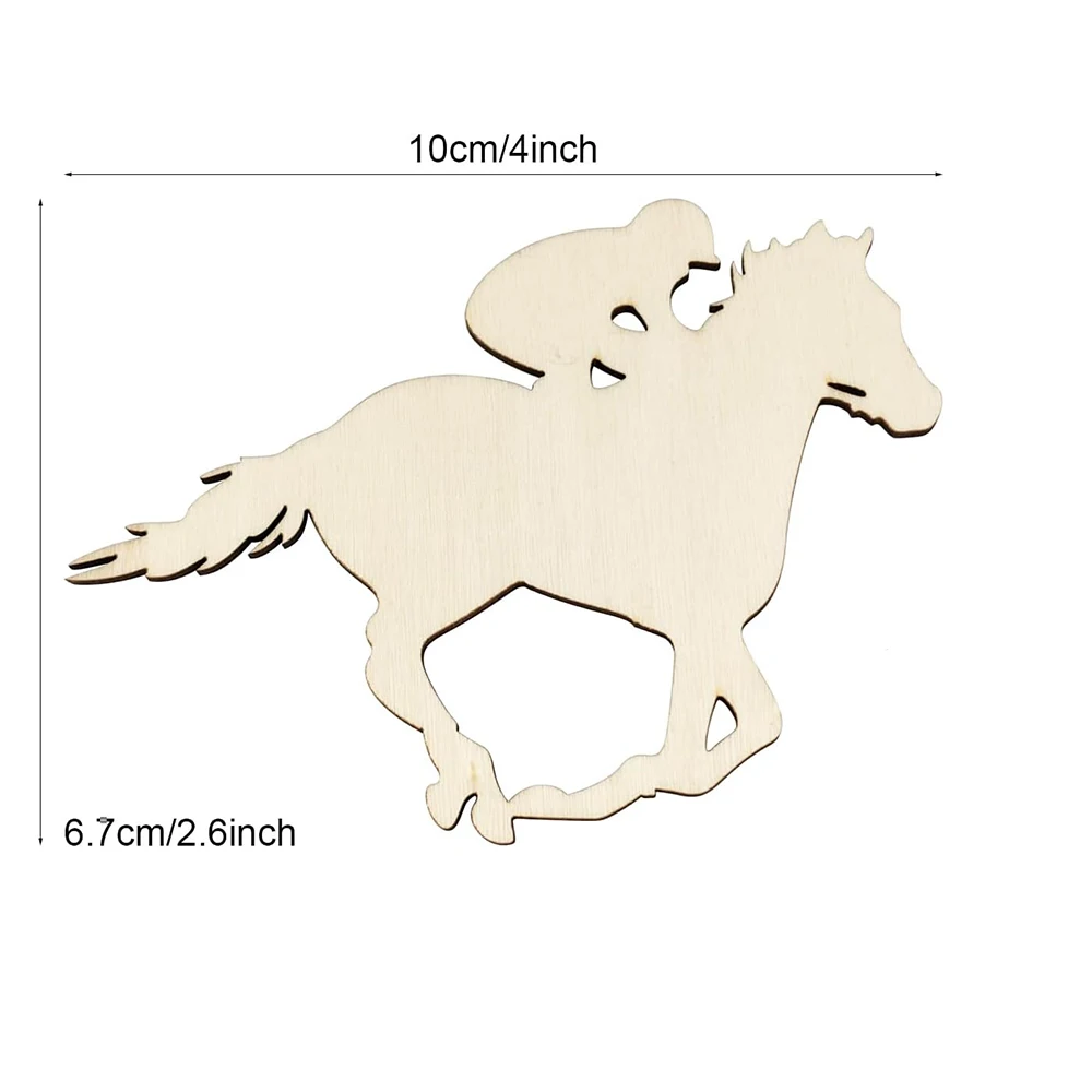 20 Pack Unfinished Wood Jockey Horse Cutouts DIY Craft Gift Hanging Tags for Home Party Festival Holidays Wall Room Decoration