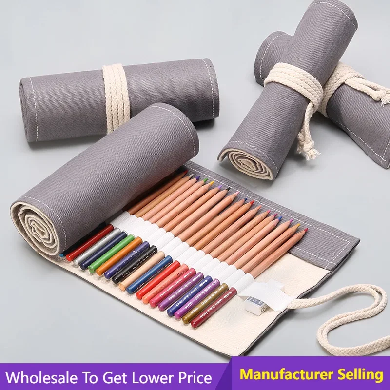 

Pencil Roll Wrap 12/24/36/48/72 Holes Canvas Pencil Curtain Pen Bag Sketch Stationery Storage Case School Office Supplies Gift