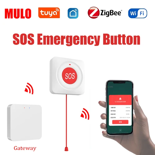 Botón de llamada de emergencia SOS inalámbrico inteligente Tuya, botón WiFi/Zigbee para pacientes mayores, alerta y asistencia de seguridad