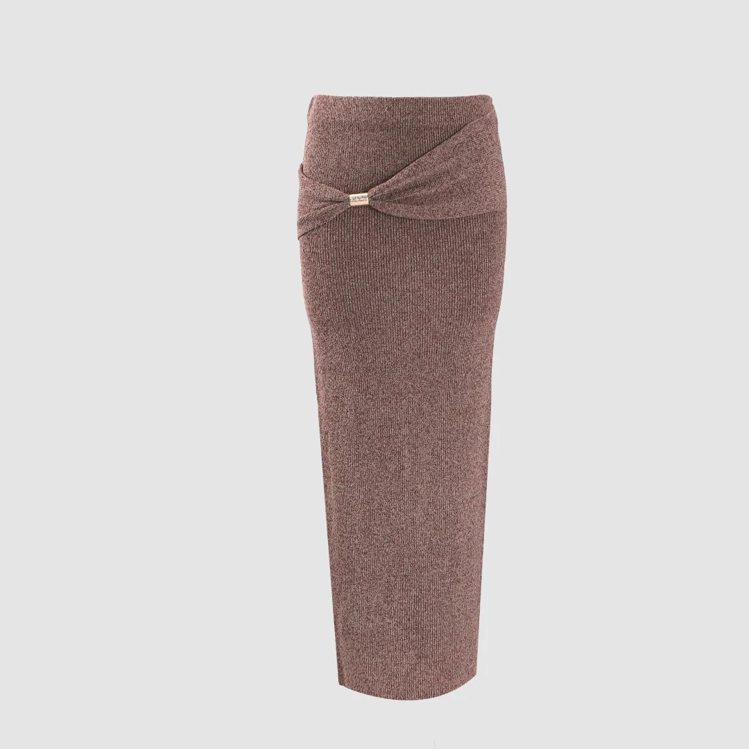 2026 New Arrival New Year Knit Midi Skirt: Form-Fitting Twist Buckle Detail