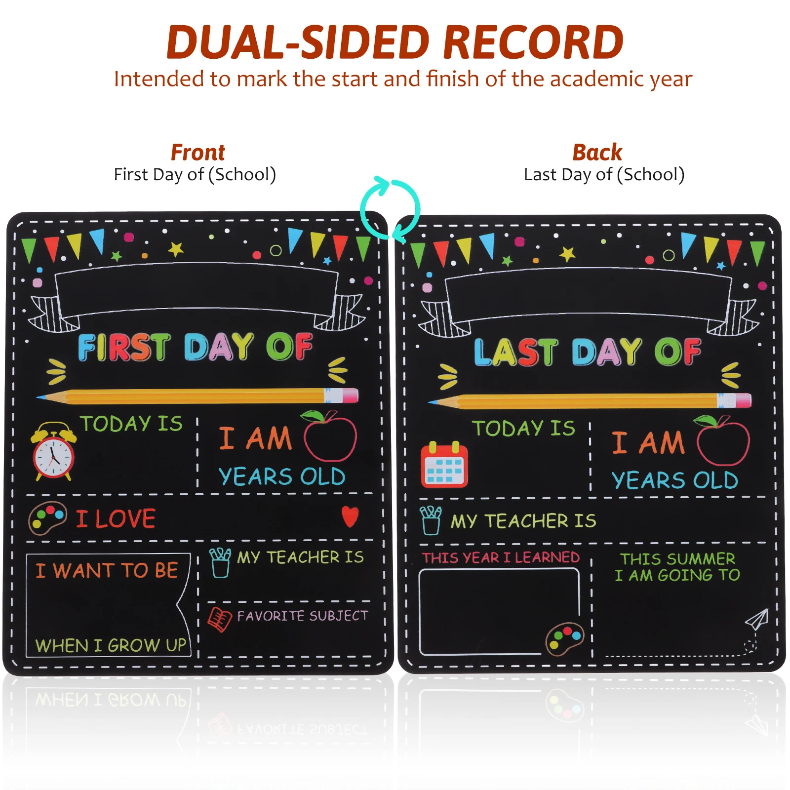 Doppelseitiges Kreidetafel-Schild aus Holz für den Schulanfang, erster Tag, Vorschule, -12, Schüler-Tafelwand für Kinder