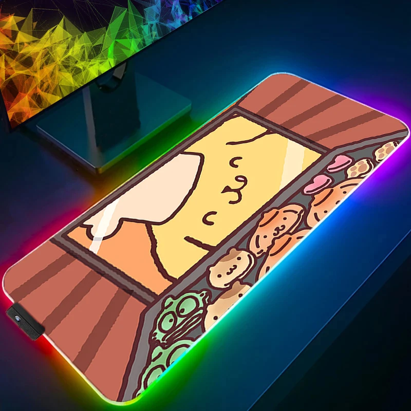 

LED Mouse Pad P-pompompurin Large Gamer XXL Keyboard RGB Desk Kawaii Mouse Mat Carpet Backlight Gaming Notbook Cartoon Mousepad