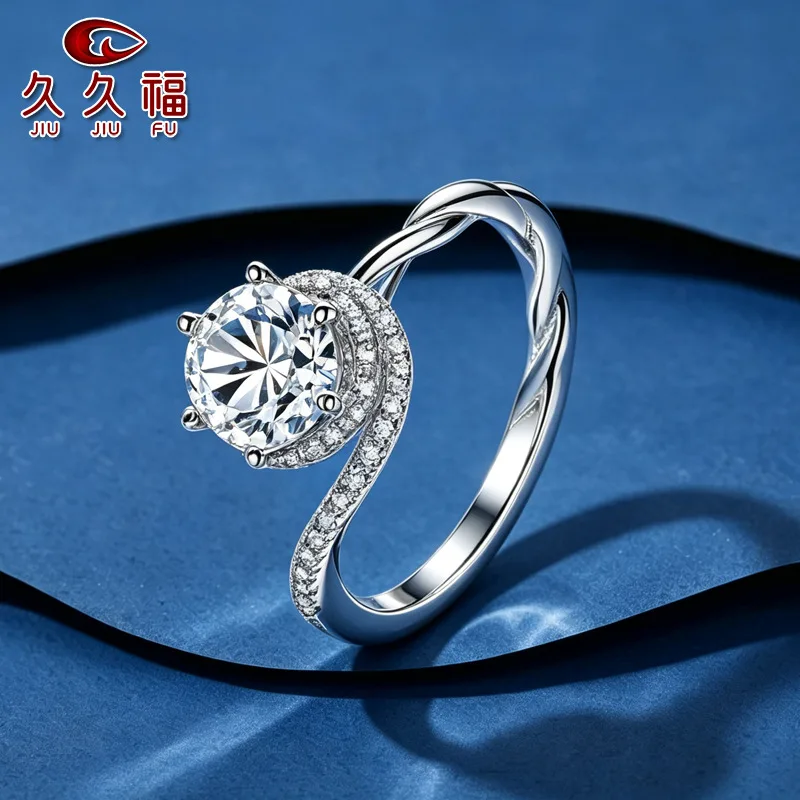 Medical hypoallergenic alloy wraps round moissanite for women’s Ivy 6-Prong Twisted Band Ring 1 Carat via delicate PT950 sheets