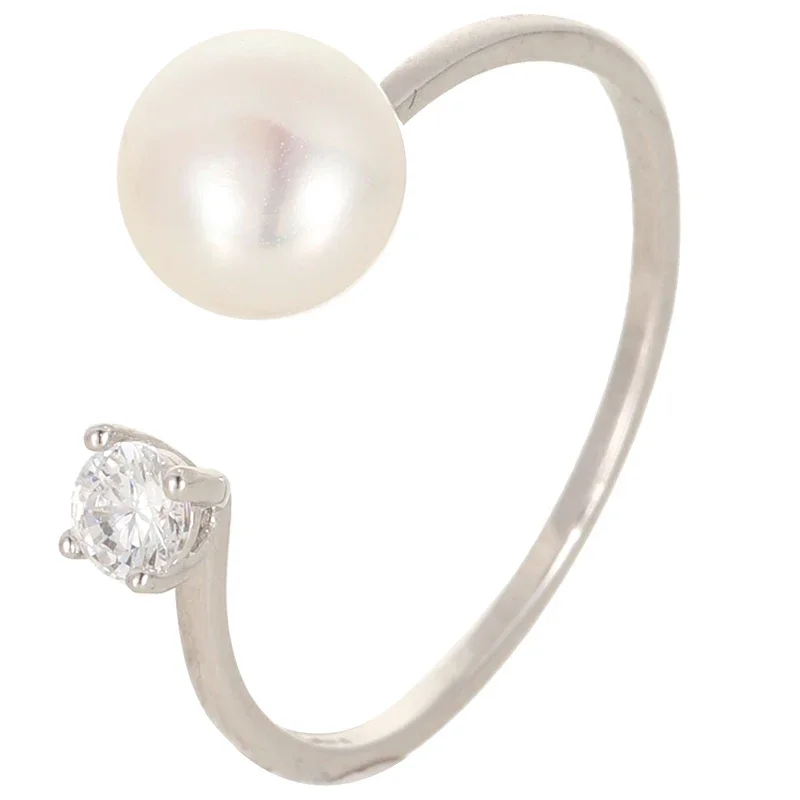 

Natural luster pearl flash diamond S925 sterling silver opening adjustable four-claw ring for women does not fade