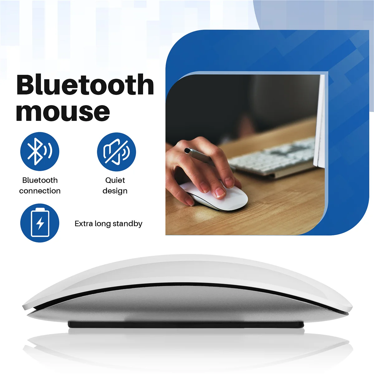 SCLS Bluetooth ワイヤレス マジック マウス サイレント 充電式 コンピューター マウス スリム 人間工学に基づいた PC マウス (ホワイト)