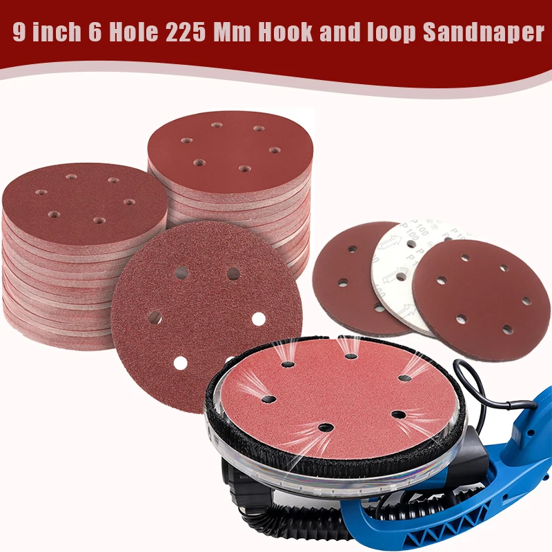 10/20/50 Pcs 9 Inch 225mm 6 Hole Wall Sander Sandpaper Metal Grinding Disc Abrasive Polishing Flat 40-2000 Grit Sanding Disc