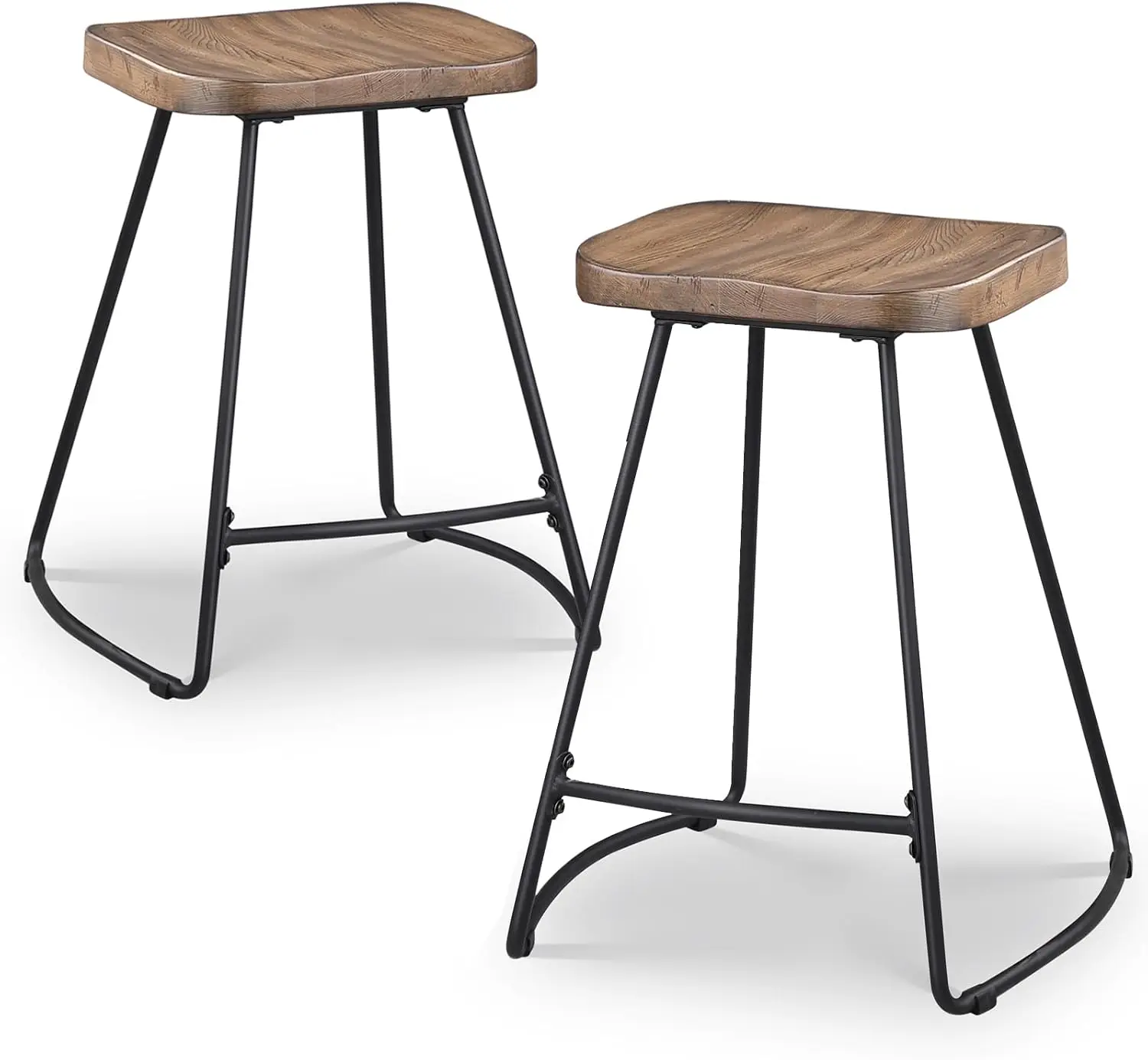 24 Inch Bar Stools Set of 2, Counter Height Bar Stools, Backless Bar Stools for Kitchen Island, Saddle Kitchen Stool Wood Seat